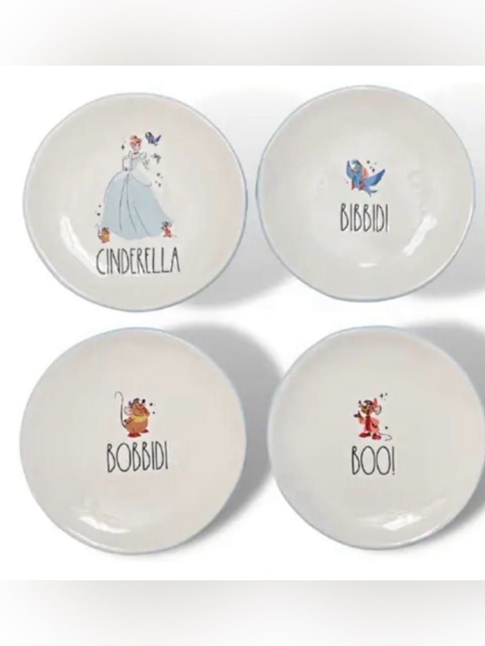 New Disney Cinderella Ceramic Party Bowls Set - White with Blue Accents 4